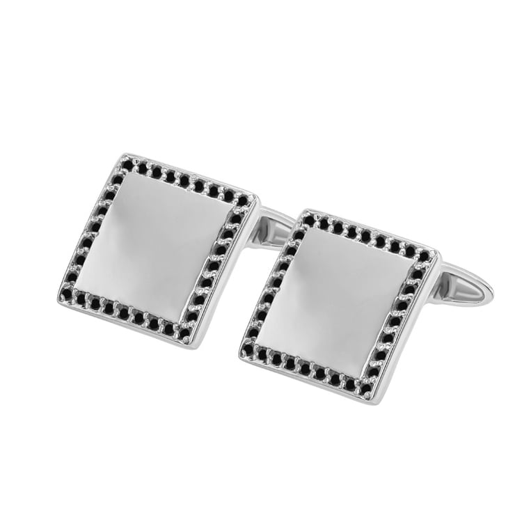Platinové manžetové gombíky v tvare štvorca s čiernymi diamantmi Seth
