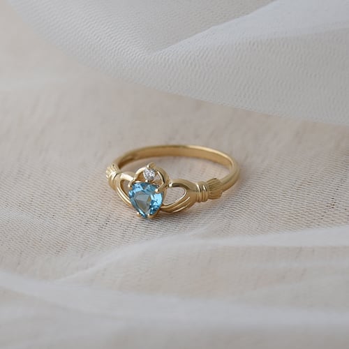 Zlatý claddagh prsteň s topásom a diamantom Valma