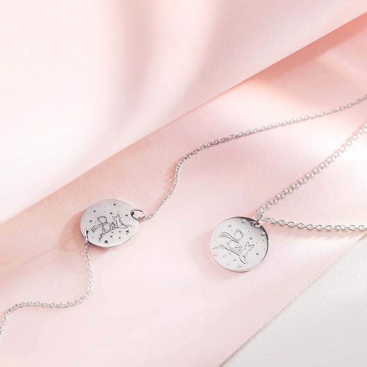 Zlatý prívesok s princom, liškou a gravírom vašej voľby Exupéry 157484