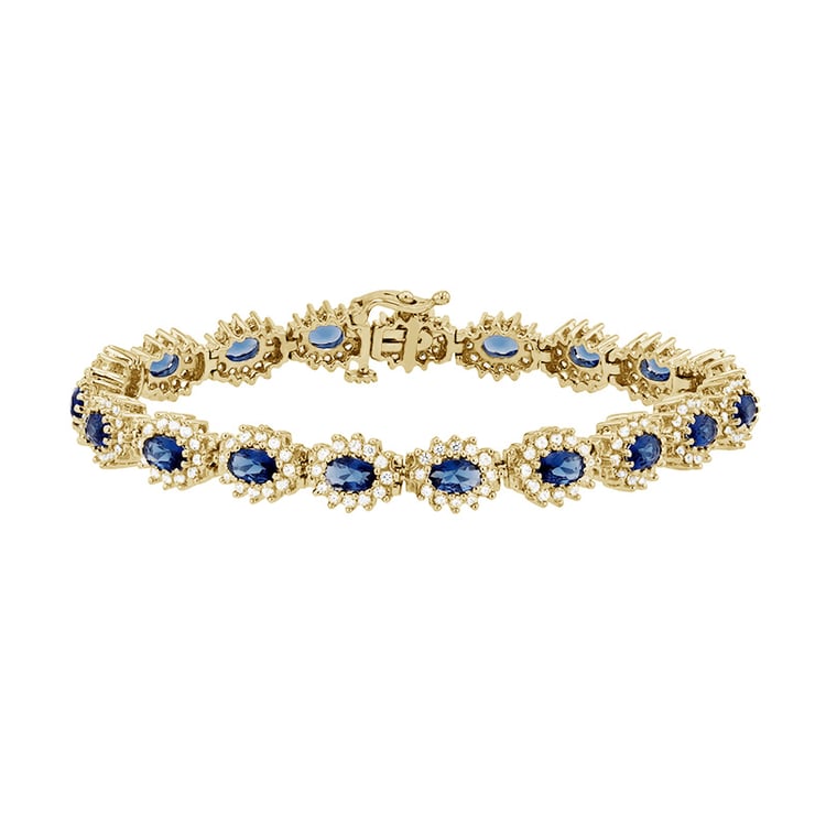 Luxusný náramok so zafírmi a diamantmi zo žltého zlata 85240