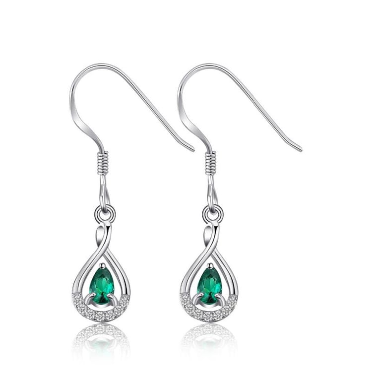 Visiace strieborné náušnice so smaragdmi a zirkónmi Sian