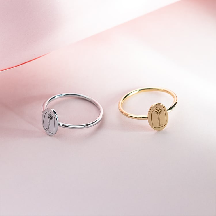 Oválny prsteň s gravírom ruže Malý princ 150578