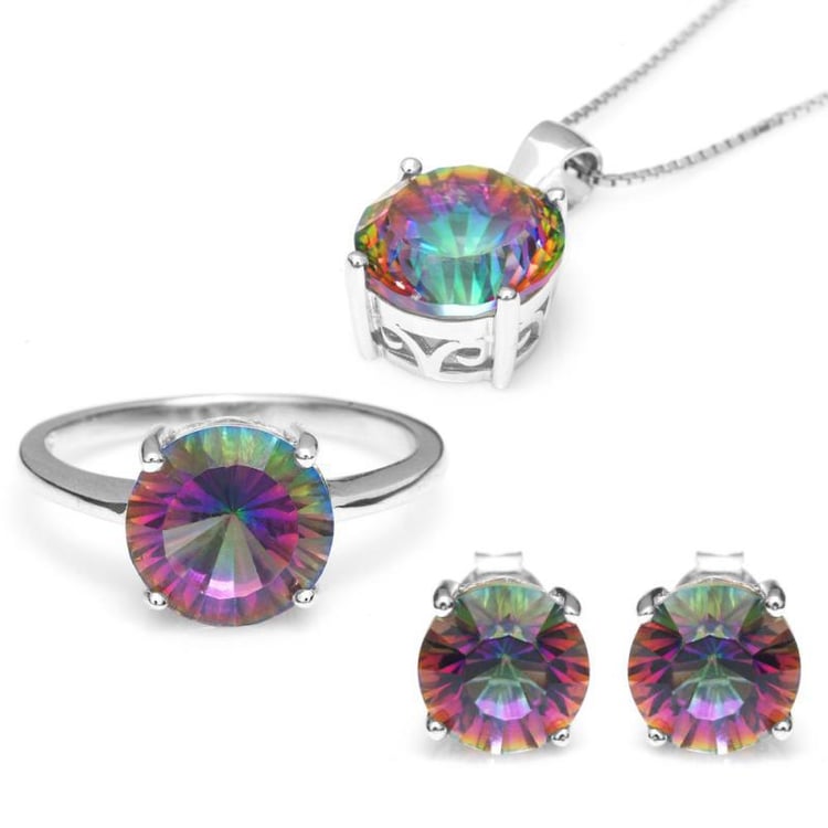 Strieborná kolekcia šperkov s round dúhovými topásmi Jeroen