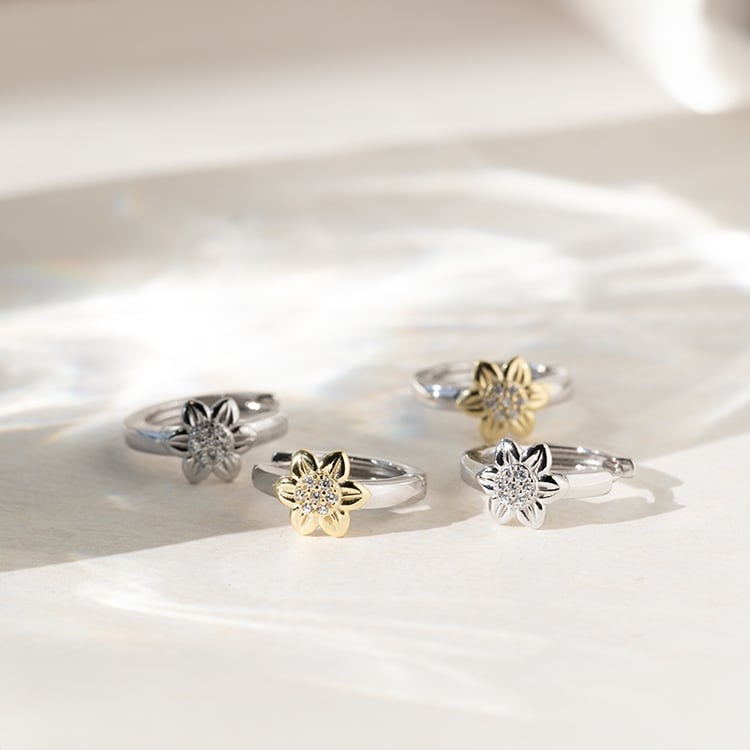 Strieborné kruhové náušnice s kvetmi 140259