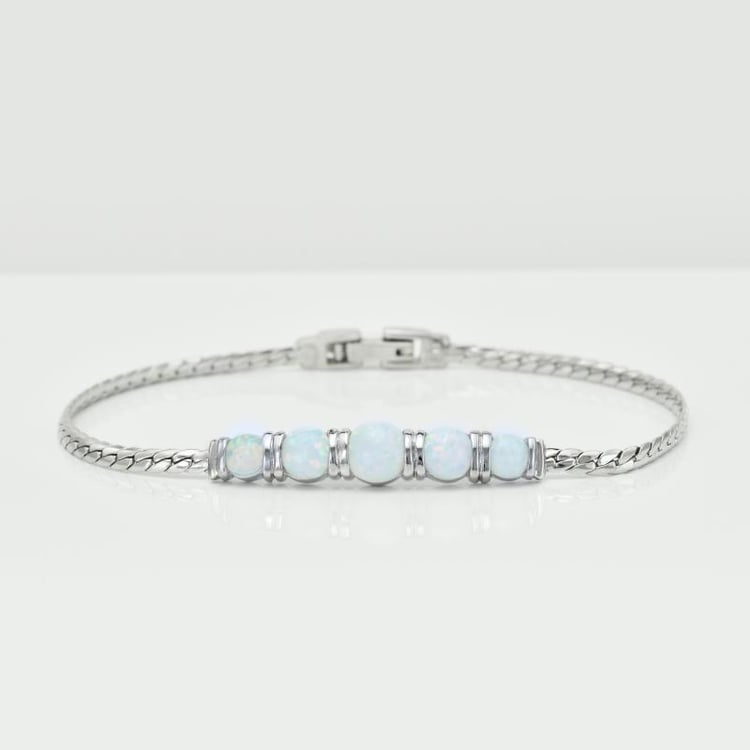Strieborný náramok s bielymi opálmi Leona 16722