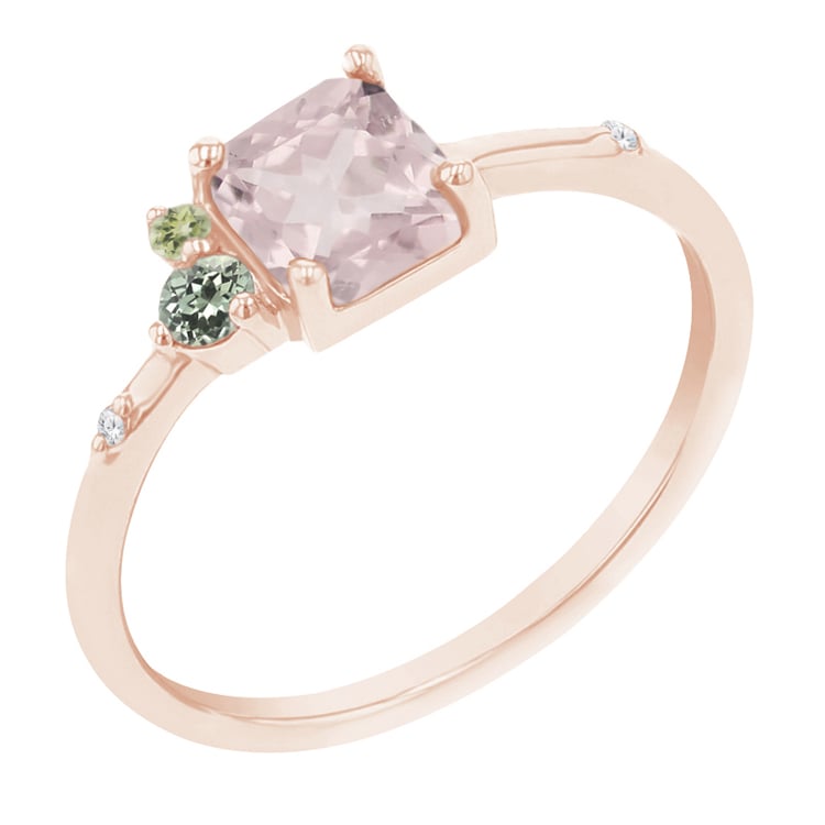 Cluster prsteň s morganitom, zafírom, olivínom a diamantmi Esme 118883