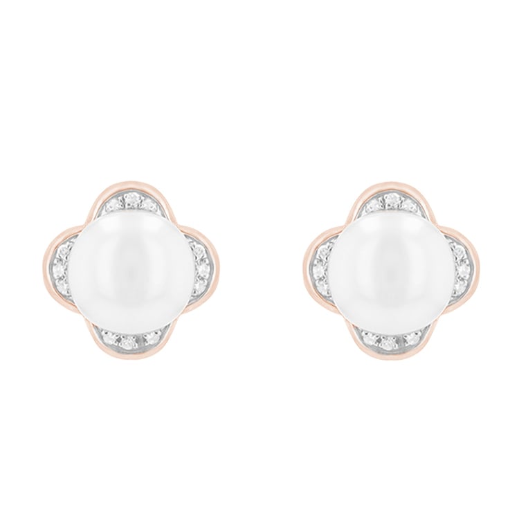 Perlové náušnice v tvare kvietkov s diamantmi Florea