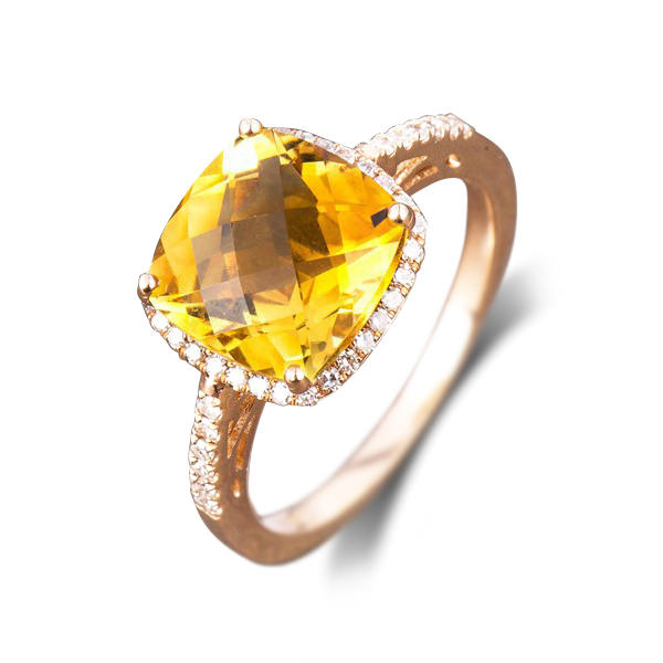 Prsteň z ružového zlata s citrínom a diamantmi 