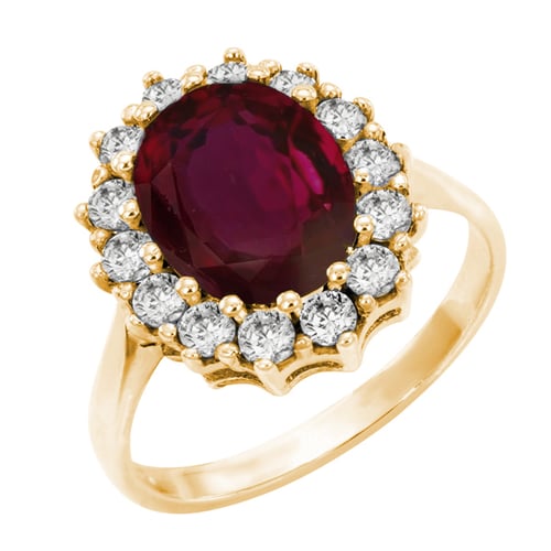 Halo prsteň s rubínom a diamantmi Zanite