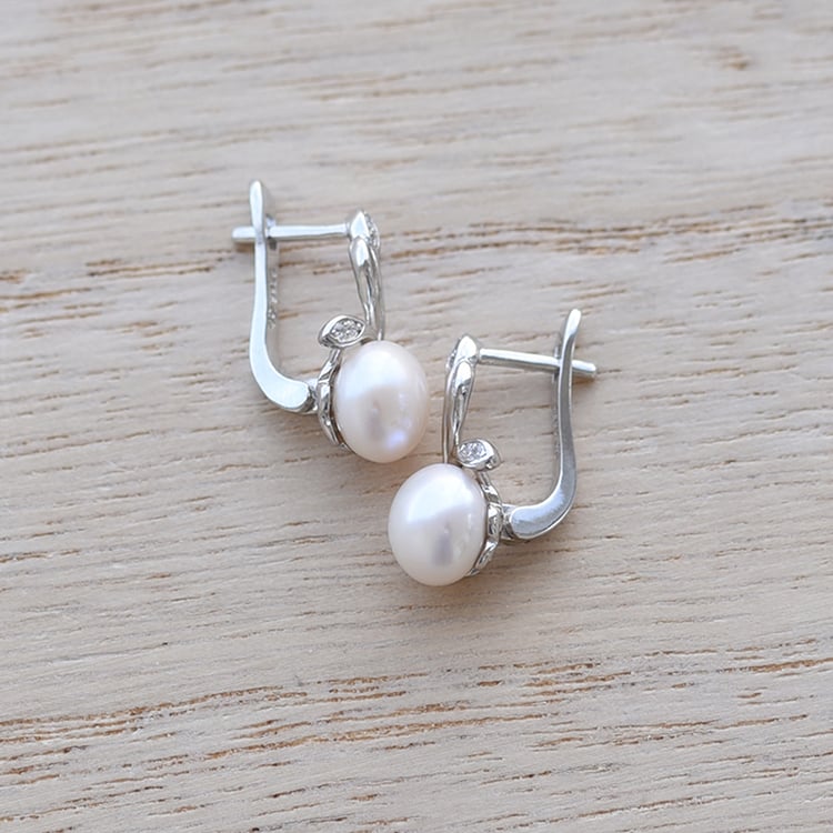 Strieborné náušnice s perlami a zirkónmi 61320