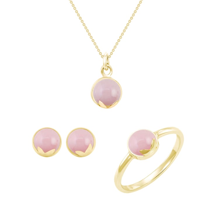 Kolekcia šperkov s cabochon ružovým opálom z ružového zlata 44485