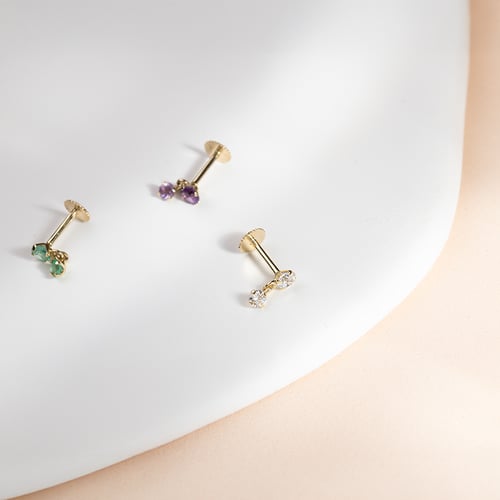 Zlatá piercing náušnice so zirkónmi Dyre