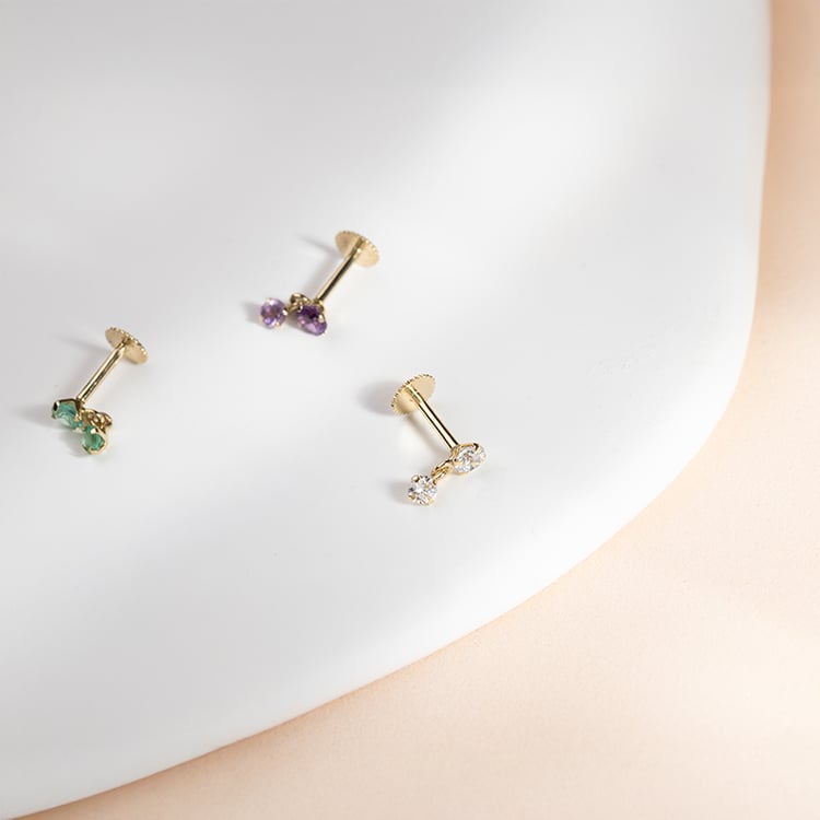 Zlatá piercing náušnice so zirkónmi Dyre 149069