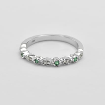 Zlatá eternity obrúčka so smaragdmi a diamantmi a plochý prsteň Harieta