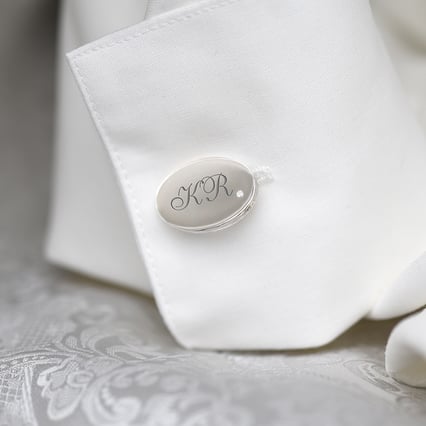 Strieborné manžetové gombíky s gravírom a diamantmi Letha