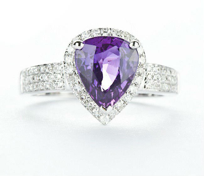 Prsteň z bieleho zlata s ametystom a diamantmi Jadett