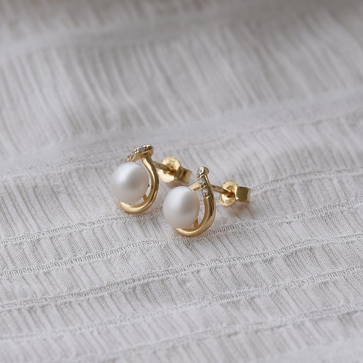 Zlaté náušnice s perlami a zirkónmi 63770