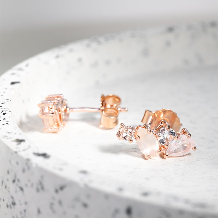 Strieborné náušnice s mesačným kameňom, ruženínom a topásmi Jinan 123804