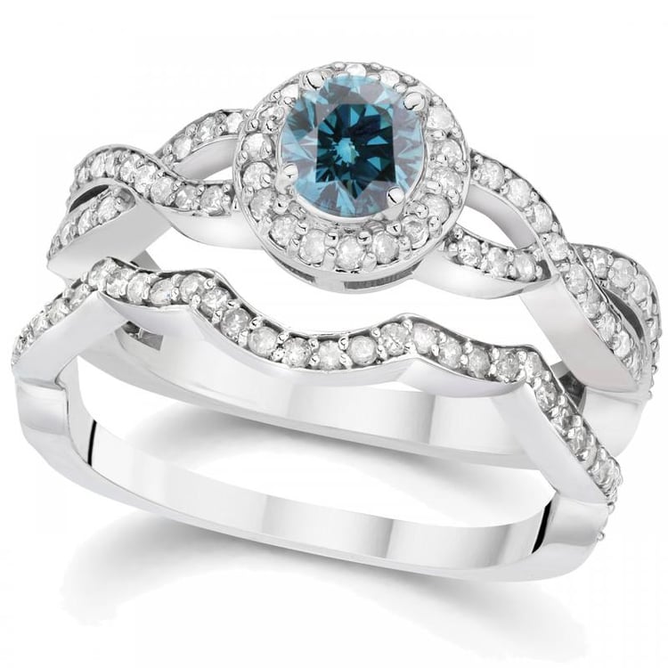 Modrý diamant v zlatej sade prsteňov 4417