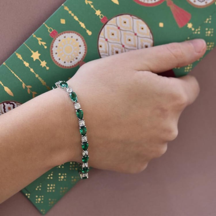 Strieborný náramok so smaragdmi 26040