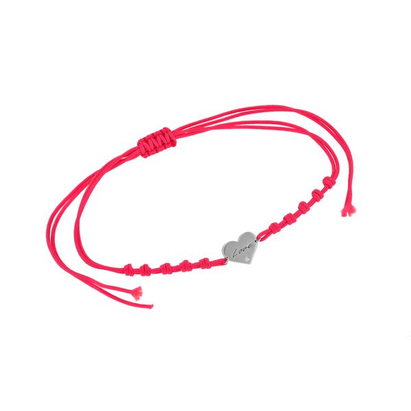 Strieborný povrázkový srdcový náramok s gravírovaním a diamantom Kia 108139