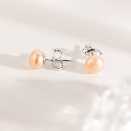 Strieborné napichovacie náušnice s broskyňovými perlami Belva