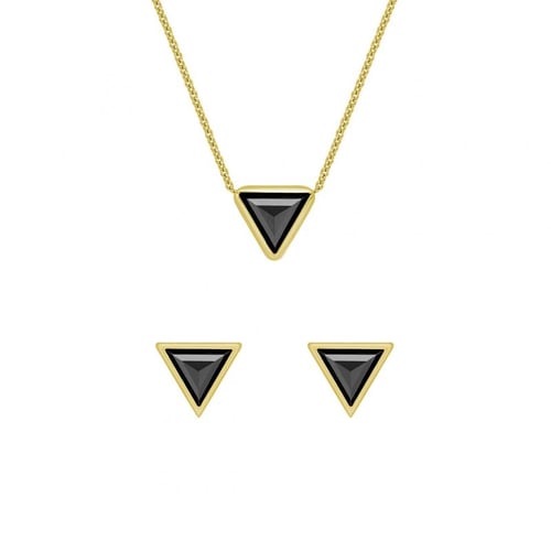 Zlatý set šperkov s čiernymi triangle diamantmi Ofrea
