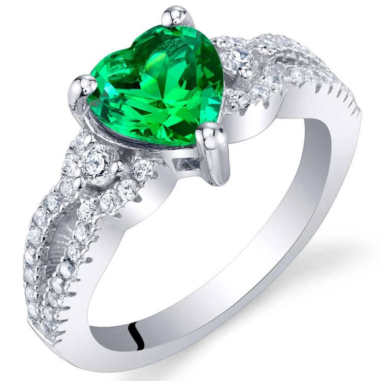 Strieborný prsteň so smaragdovým srdcom a zirkónmi Toria