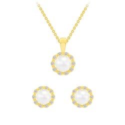 Zlatý perlový set náušnic a náhrdelníku s diamantmi Ladasha