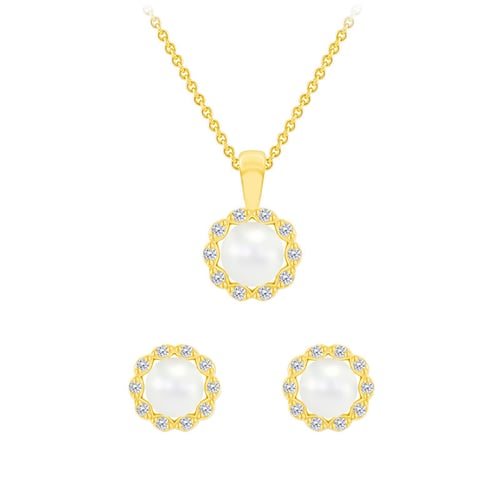 Zlatý perlový set náušnic a náhrdelníku s diamantmi Ladasha