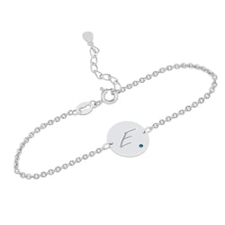 Strieborný náramok s modrým diamantom a gravírom písmena Berul