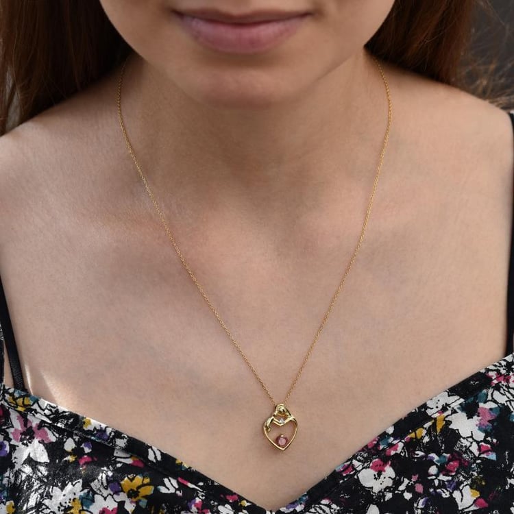 Zlatý prívesok s ružovým turmalínom a diamantom 44387