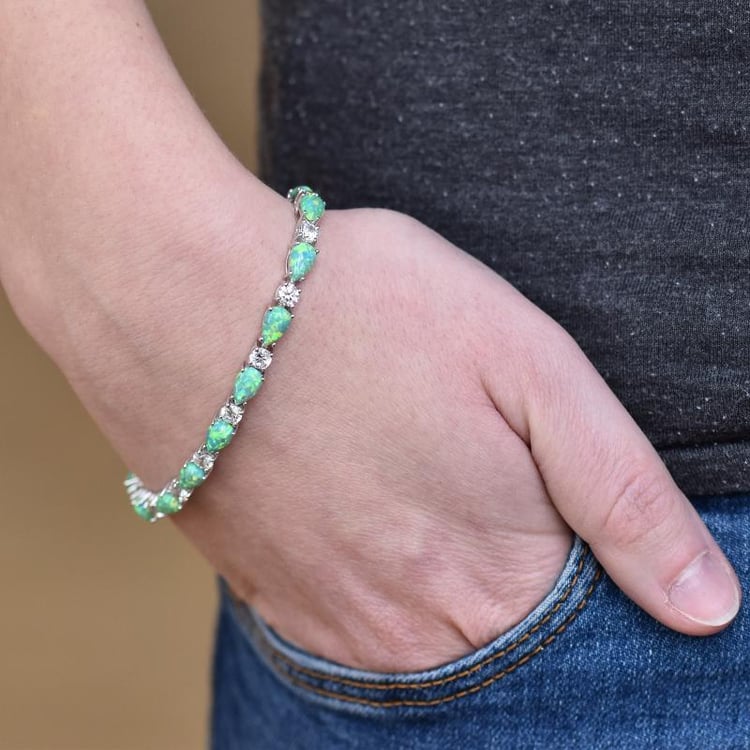 Strieborný náramok so zelenými opálmi 27122