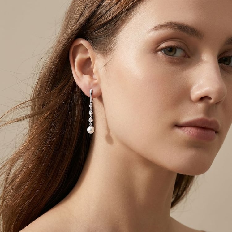 Strieborné jednoduché visiace náušnice s perlou a zirkóny Amanda 166313