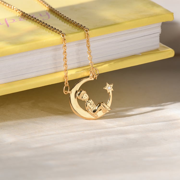 Strieborný náhrdelník v tvare mesiaca s diamantom Malý princ 148386