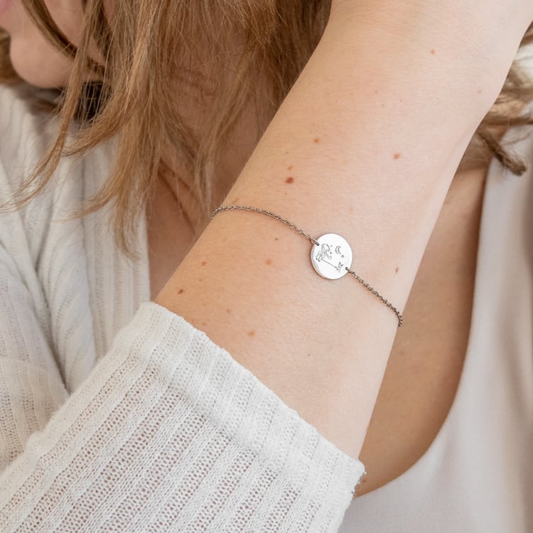 Strieborný náramok Malý princ s líškou a gravírom 118674
