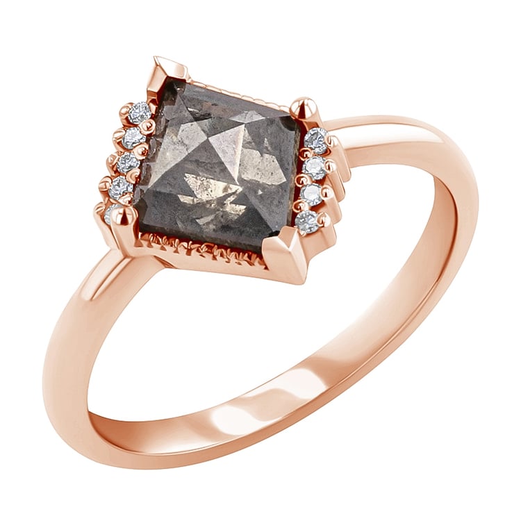 Lozenge prsteň so salt and pepper diamantom a diamantmi Dalton