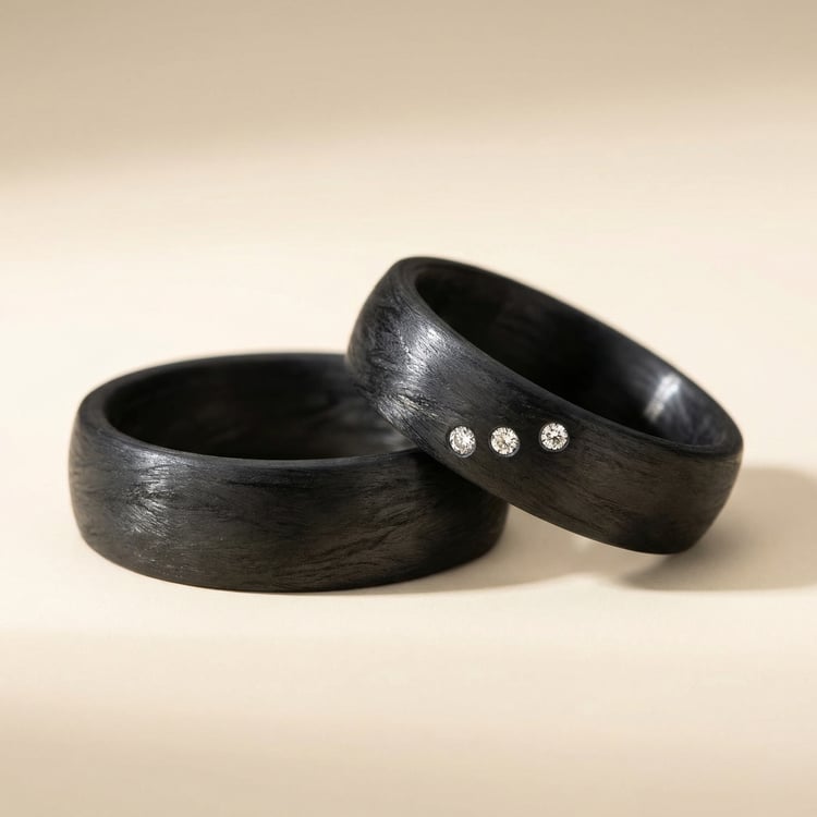 Ploché karbónové svadobné obrúčky s diamantom Jennie 166560