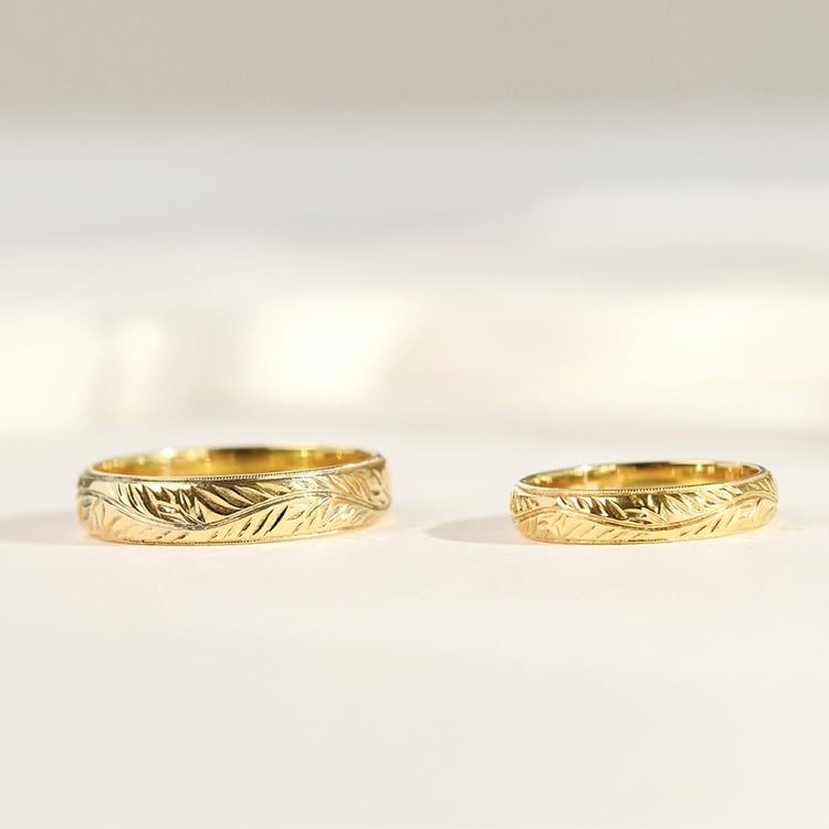 Zlaté vintage svadobné prstene s vygravírovanou vetvičkou 158861