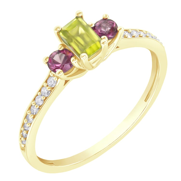 Zlatý prsteň s olivínom a granátmi 78597