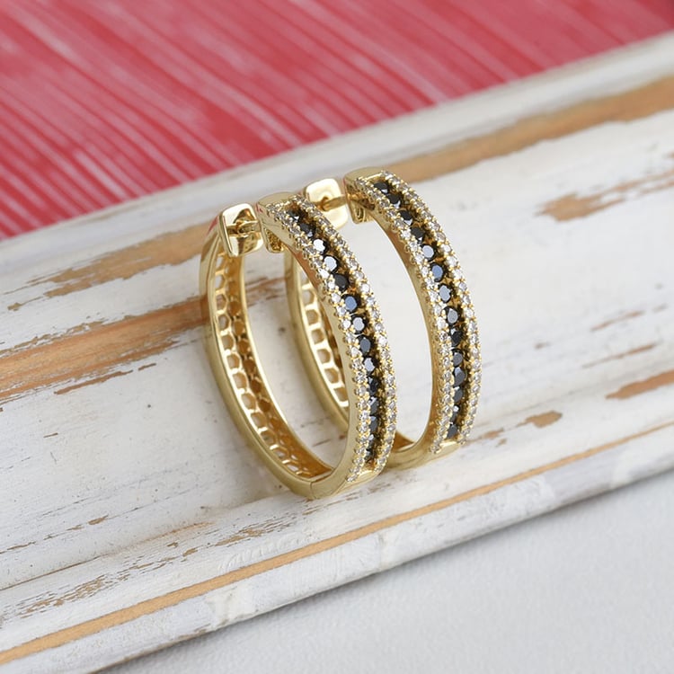 Kruhové náušnice s čiernymi a bielymi diamantmi 84449