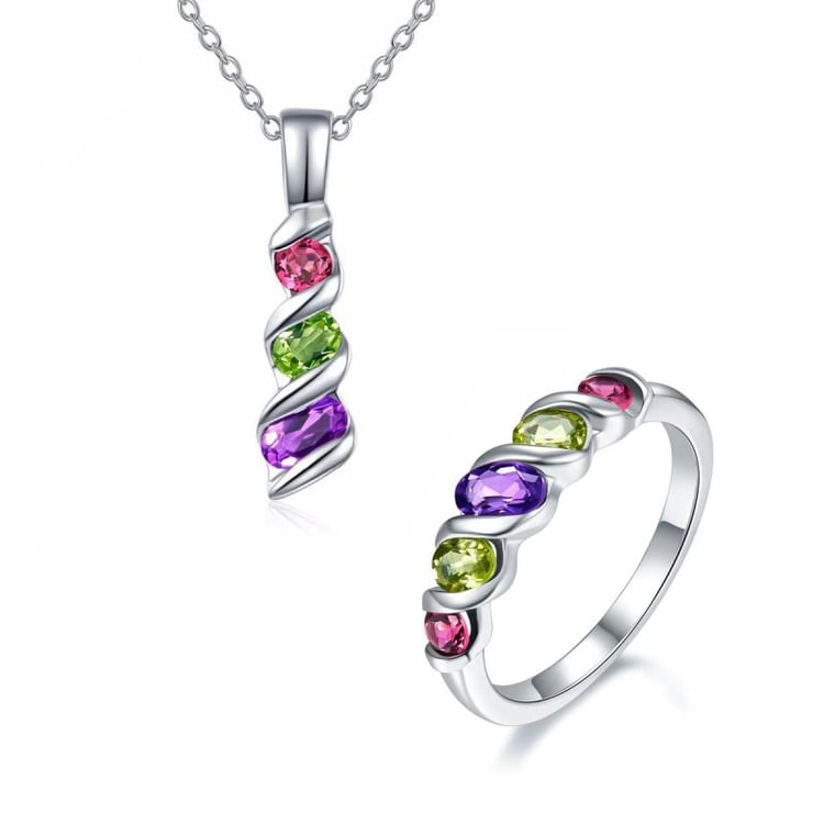 Kolekcie strieborných šperkov osadená duhovými drahokamy Inna
