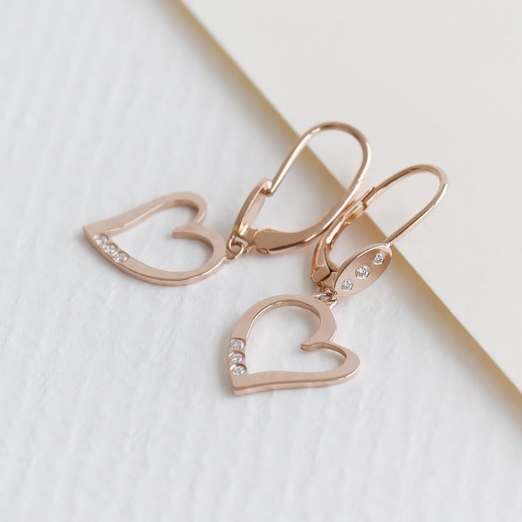 Zlaté visiace náušnice v tvare srdca s diamantmi Sahar 98420