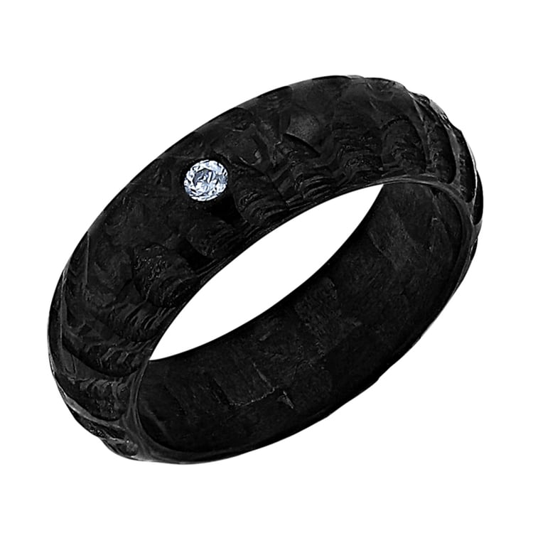 Karbónové snubné prstene s atypickým povrchom a diamantom Romilly 140342