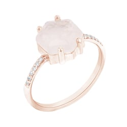 Zásnubný prsteň s hexagon mesačným kameňom a diamantmi Leach