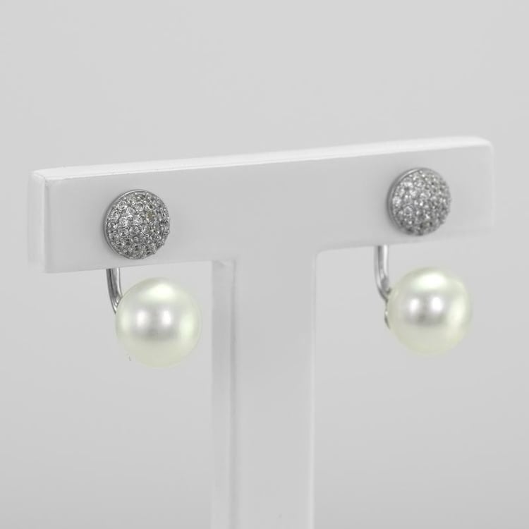 Strieborné perlové náušnice so zirkónmi 2v1 Aviva 50445