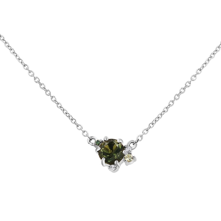 Cluster náhrdelník s vltavínom, zafírom a diamantmi Edom 145667