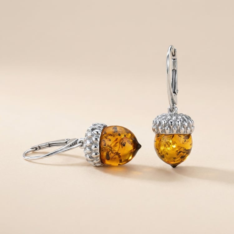 Strieborné jantárové náušnice v tvare orieškov Scrat 166685