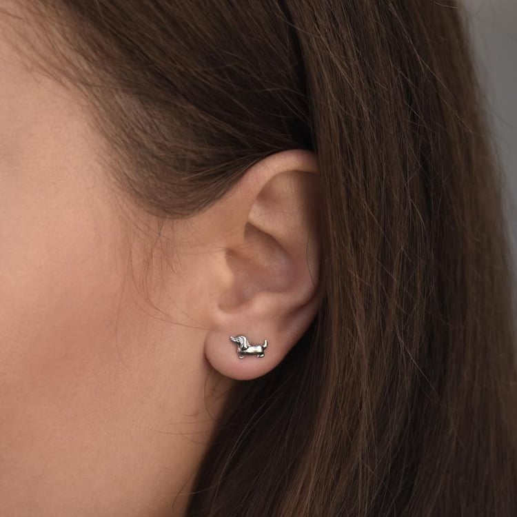 Strieborné náušnice s jazvečíky Musson 35875