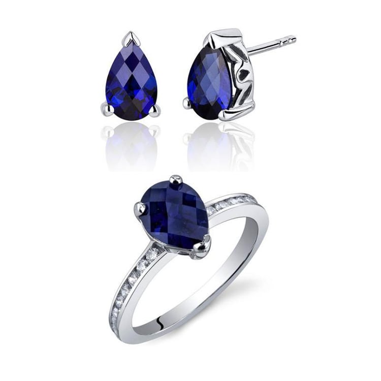 Striebroná zafírová kolekcia prstenu a náušnic